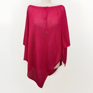 St. John Open Knit Poncho Shawl Cape O/S Pink Asymmetrical One Size *Read